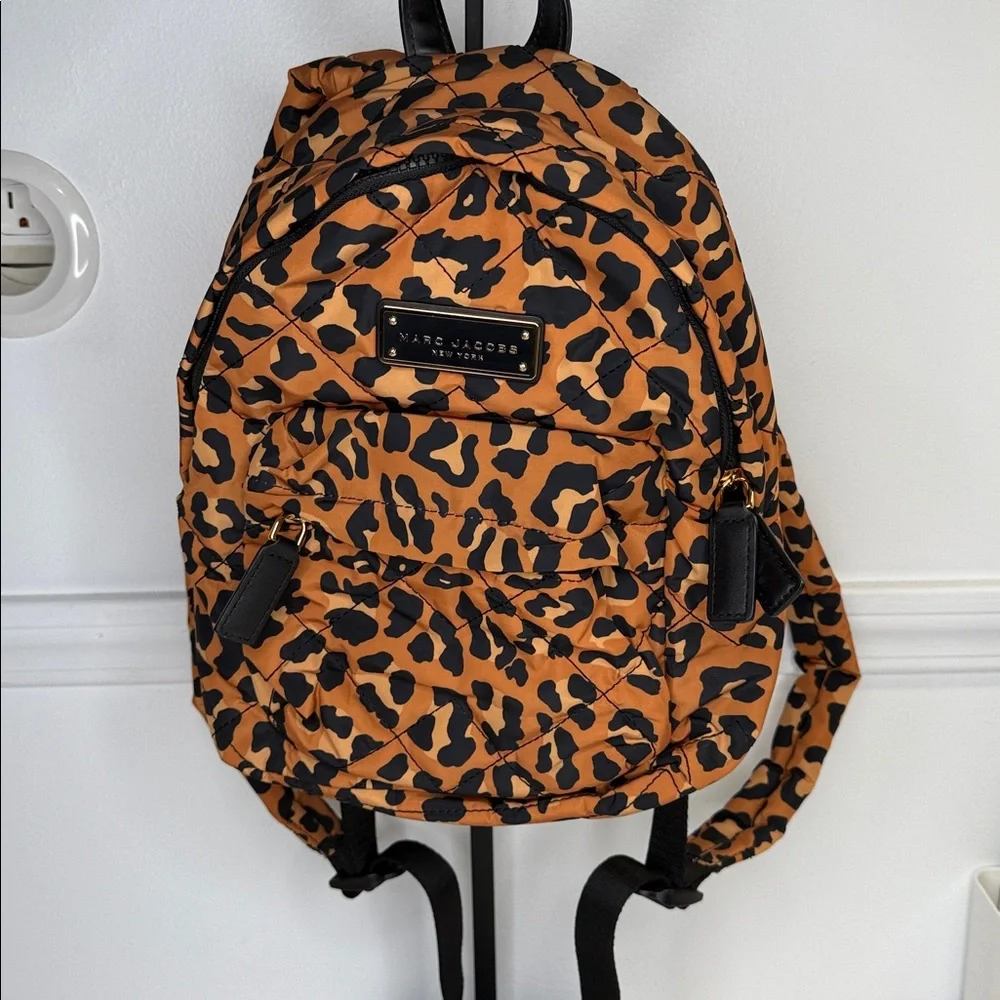 Marc Jacobs Cheetah Diamond Quilt Backpack nylon black tan purse bag backpack